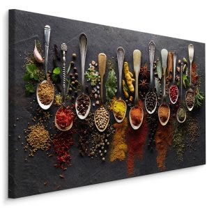 Obraz Łyżki z Przyprawami i Ziołami 70x50cm 102728 Obraz Łyżki z Przyprawami i Ziołami 70x50cm 102728