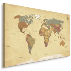 Obraz Mapa Świata w Stylu Retro 70x50cm 106876 Obraz Mapa Świata w Stylu Retro 70x50cm 106876