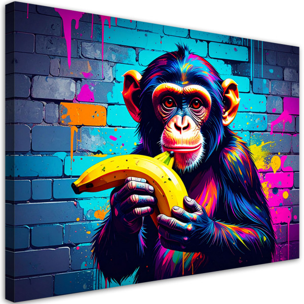 Obraz młodziezowy do salonu, Abstrakcja Małpa z bananem Graffiti 60x40 781397