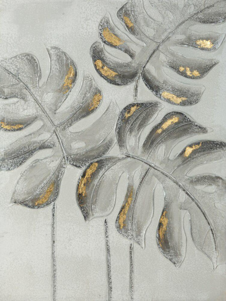 Obraz Monstera 60x80 cm Glamour Szaro-Złoty 723198