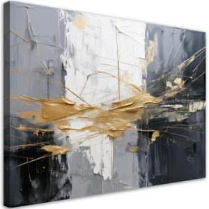 Obraz na płótnie, Abstrakcja w szarościach z elementami złota 120×80 776486 Obraz na płótnie, Abstrakcja w szarościach z elementami złota 120×80 776486