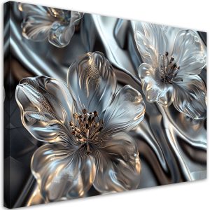 Obraz na płótnie, Eleganckie srebrne szklane kwiaty 100×70 317238 Obraz na płótnie, Eleganckie srebrne szklane kwiaty 100×70 317238