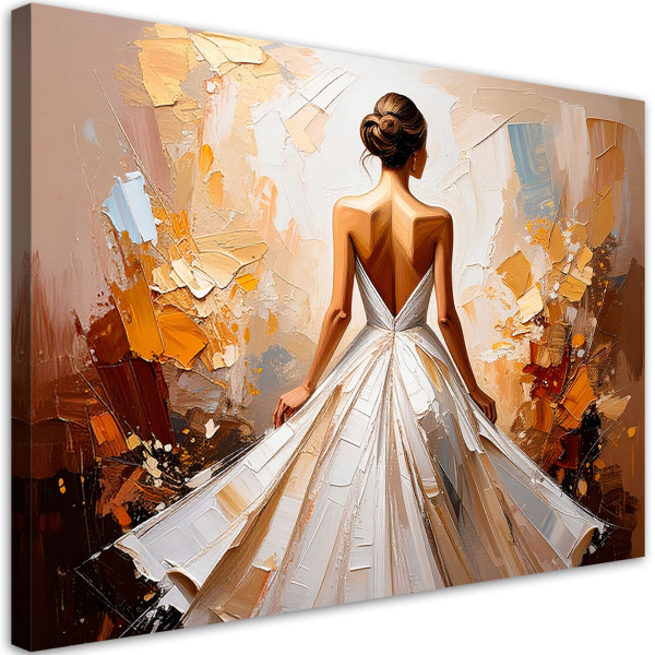 Obraz na płótnie, Kobieta w białej eleganckiej sukni 100x70 776240