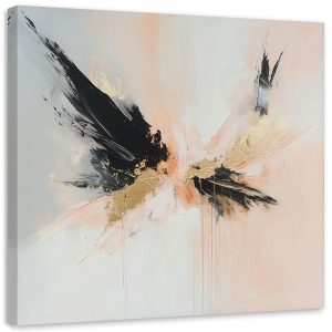 Obraz, Nowoczesna Abstrakcja Plamy czarny złoty beżowy 20×20 886502