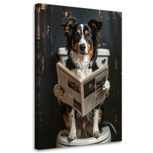 Obraz nowoczesny do łazienki wc pokoju, Humor Pies czytający gazetę 20×30 885908 Obraz nowoczesny do łazienki wc pokoju, Humor Pies czytający gazetę 20×30 885908