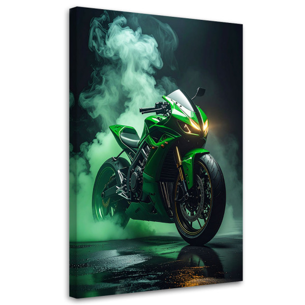 Obraz nowoczesny do pokoju młodzieżowego, Zielony Motocykl Motor 40x60 888067