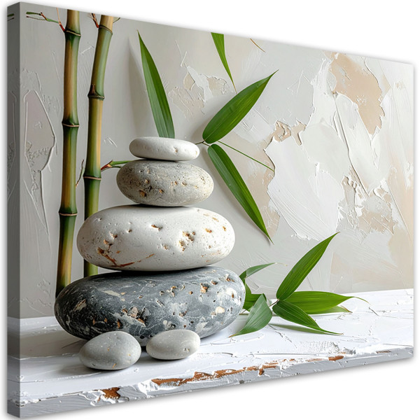 Obraz nowoczesny do salonu, Kamienie zen spa liście bambusa 45x30 891271