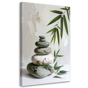 Obraz nowoczesny do salonu, Kamienie zen spa liście bambusa 60×90 891446