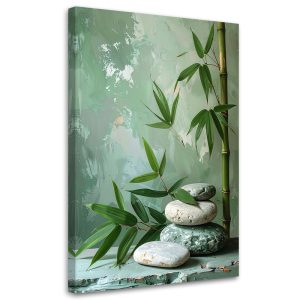 Obraz nowoczesny do salonu, Kamienie zen spa liście bambusa 60×90 888522