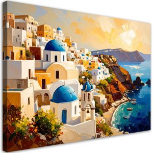 Obraz nowoczesny do salonu, Santorini Grecja Pejzaż Malowany 120×80 781227