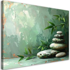 Obraz nowoczesny do salonu sypialni, Kamienie zen liście imitacja 60×40 890239 Obraz nowoczesny do salonu sypialni, Kamienie zen liście imitacja 60×40 890239