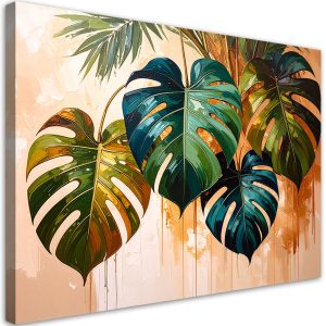Obraz nowoczesny do salonu sypialni, Monstera Liście efekt farby 60×40 778520