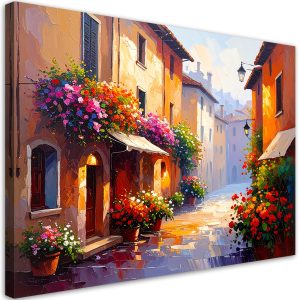 Obraz nowoczesny do salonu sypialni, Włoskie uliczki Kwiaty Domy 60×40 780770 Obraz nowoczesny do salonu sypialni, Włoskie uliczki Kwiaty Domy 60×40 780770