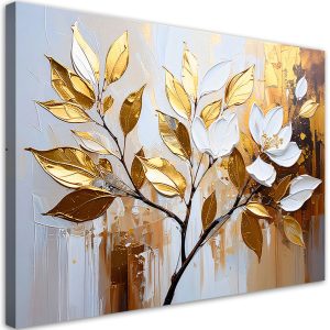 Obraz nowoczesny do salonu sypialni, Złote Liście Gałązki Glamour 120×80 781117 Obraz nowoczesny do salonu sypialni, Złote Liście Gałązki Glamour 120×80 781117