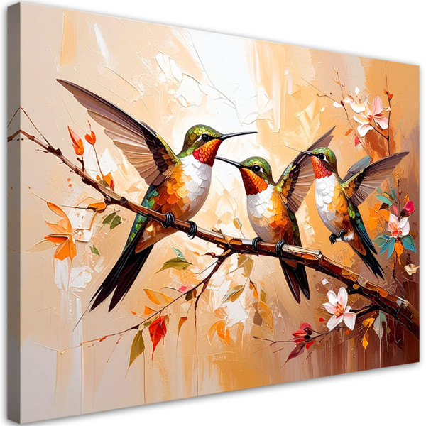 Obraz nowoczesny, Kolorowe Kolibry Ptaki na beżowym tle 90x60 781461