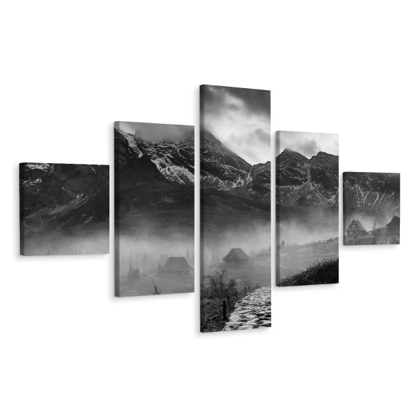 Obraz Pentaptyk Czarno-Białe GÓRY Widok 3D 200x120cm 139127
