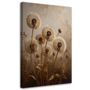 Obraz pionowy do salonu biura kuchni, Dmuchawce kwiaty beżowy 40×60 886729