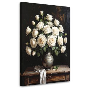 Obraz pionowy do salonu sypialni biura, Białe róże 60×90 886812 Obraz pionowy do salonu sypialni biura, Białe róże 60×90 886812