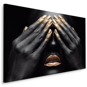 Obraz Portret Kobiety Złoty Make Up 120x80cm 102743 Obraz Portret Kobiety Złoty Make Up 120x80cm 102743