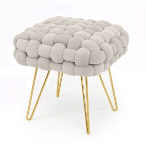 Pufa z plecioną tapicerką welurowa 38 cm DOTTY Kremowa 848089 Pufa z plecioną tapicerką welurowa 38 cm DOTTY Kremowa 848089