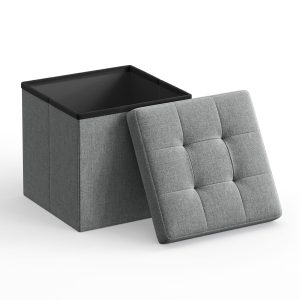 Pufa ze schowkiem jasnoszara kwadratowa składana 30×30 cm do pokoju 1008404 Pufa ze schowkiem jasnoszara kwadratowa składana 30×30 cm do pokoju 1008404