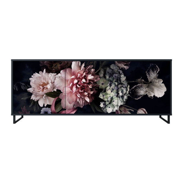 PURE BLOSSOM Komoda 3 drzwi Czarna-Metalowa ramka czarna 441845