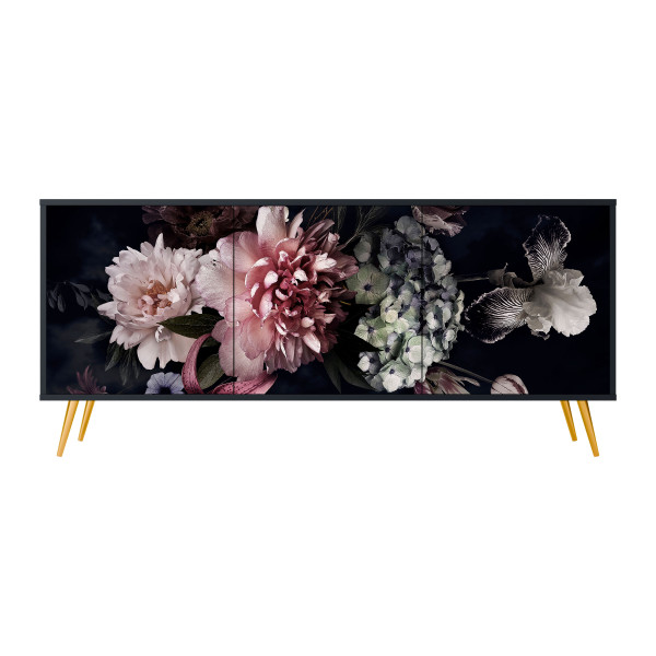 PURE BLOSSOM Komoda 3 drzwi Czarna-Metalowa szpilka złota 441828