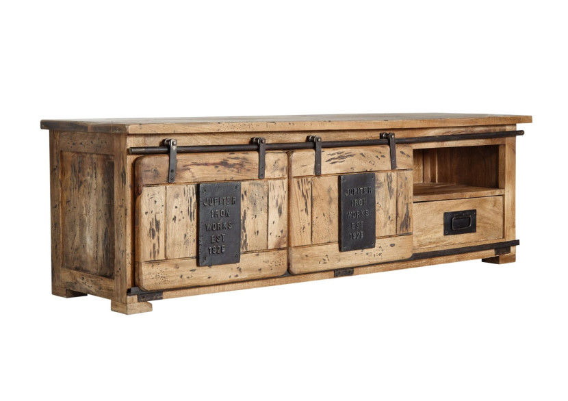 RAILWAY Szafka RTV #101 Mango woskowane + metal 160x45x50 cm 322557