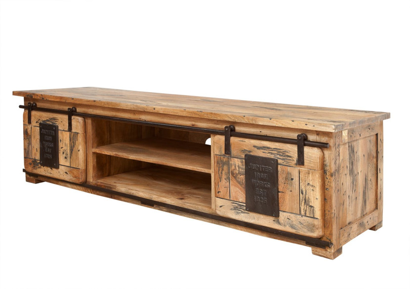 RAILWAY Szafka RTV #135 Mango woskowane + metal 180x55x50 cm 371357