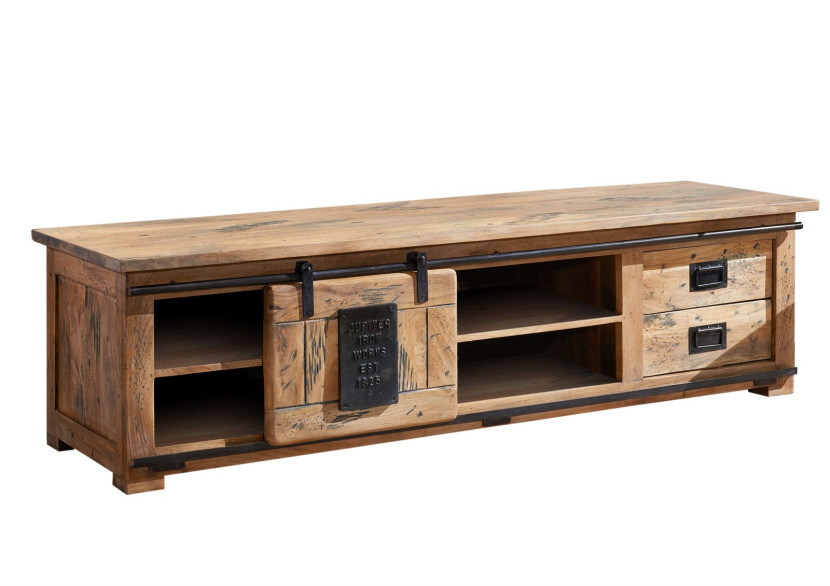 RAILWAY Szafka RTV #145 Mango woskowane + metal 180x55x50 cm 371354
