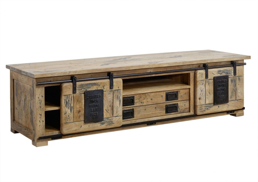 RAILWAY Szafka RTV #146 Mango woskowane + metal 180x50x55 cm 371353