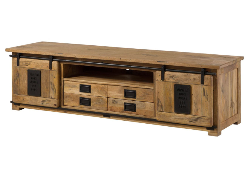 RAILWAY Szafka RTV #148 Mango woskowane + metal 200x55x55 cm 371355