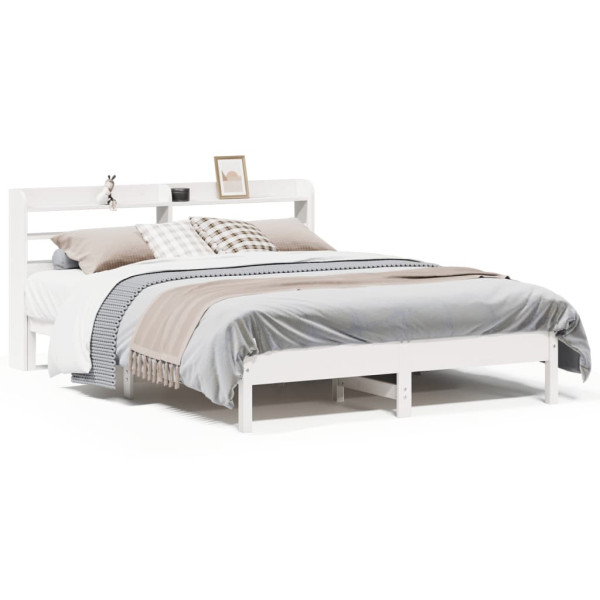 Rama łóżka bez materaca biała 135x190 cm lite drewno sosnowe 479793
