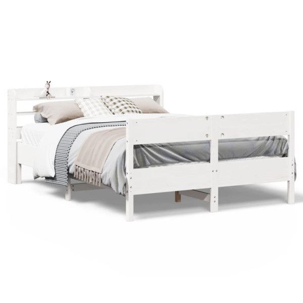 Rama łóżka bez materaca biała 135x190 cm lite drewno sosnowe 480006