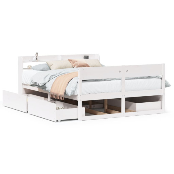 Rama łóżka bez materaca biała 140x190 cm lite drewno sosnowe 478146