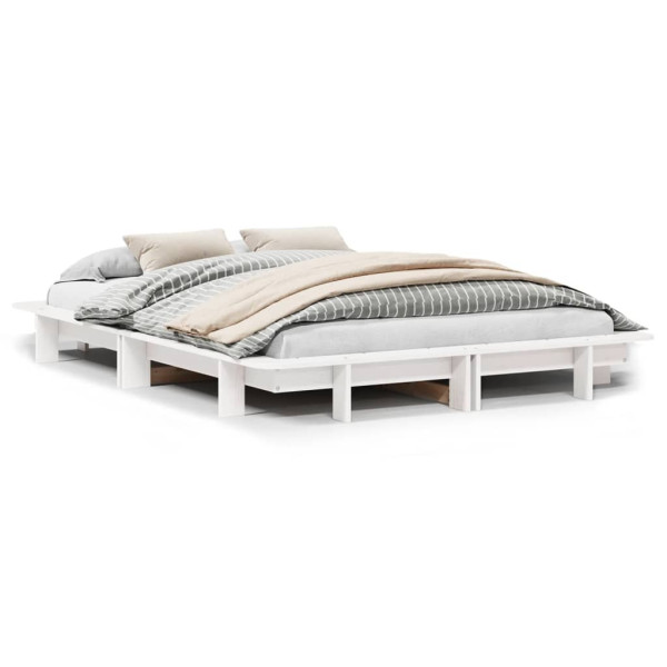 Rama łóżka bez materaca biała 140x190 cm lite drewno sosnowe 480109