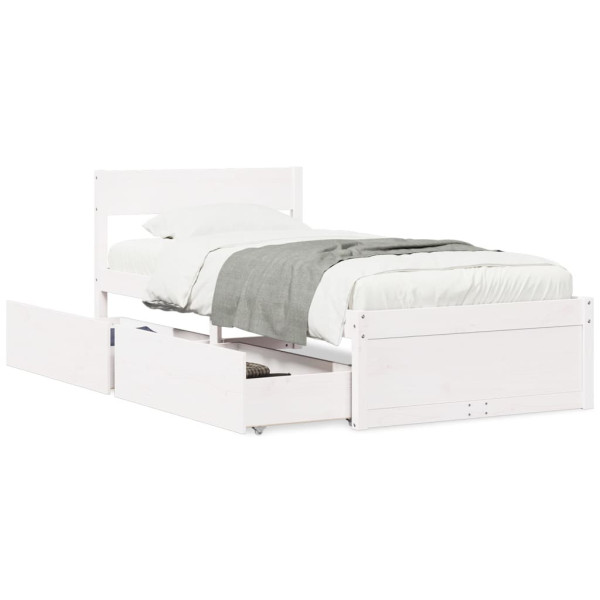 Rama łóżka bez materaca biała 75x190 cm lite drewno sosnowe 480323