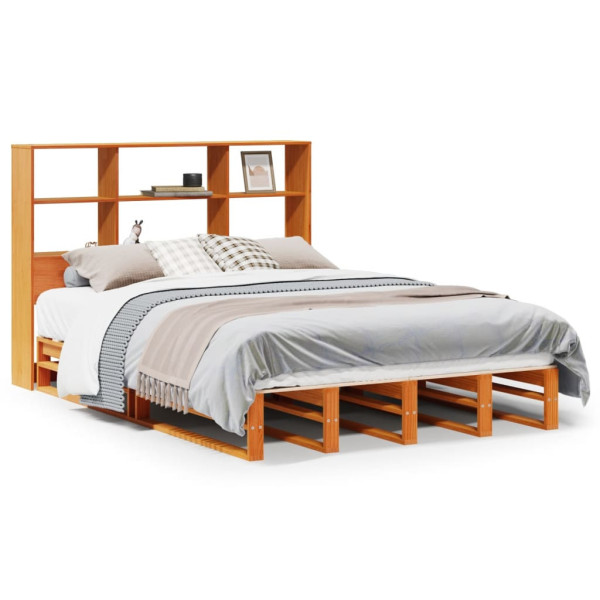 Rama łóżka bez materaca woskowy brąz 135x190 cm lite drewno 476005