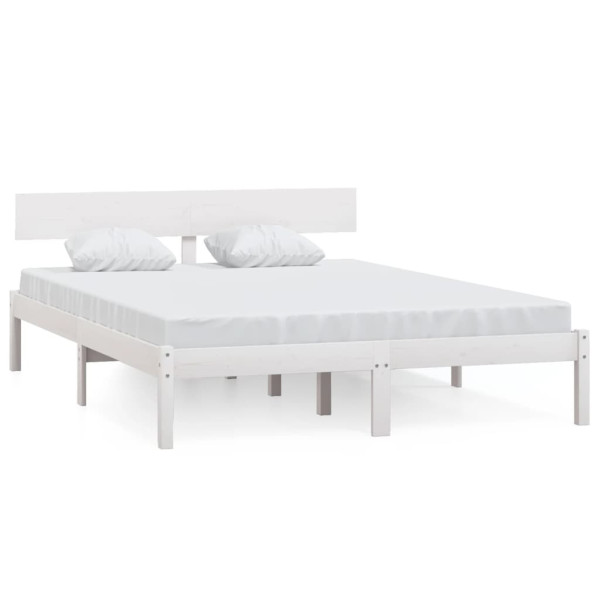 Rama łóżka biała lite drewno sosnowe 135x190 cm podwójna 472996