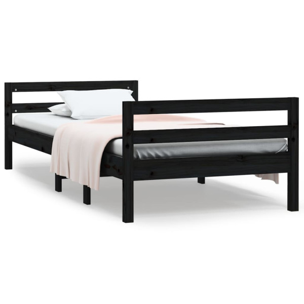 Rama łóżka czarna 75x190 cm lite drewno sosnowe 475805