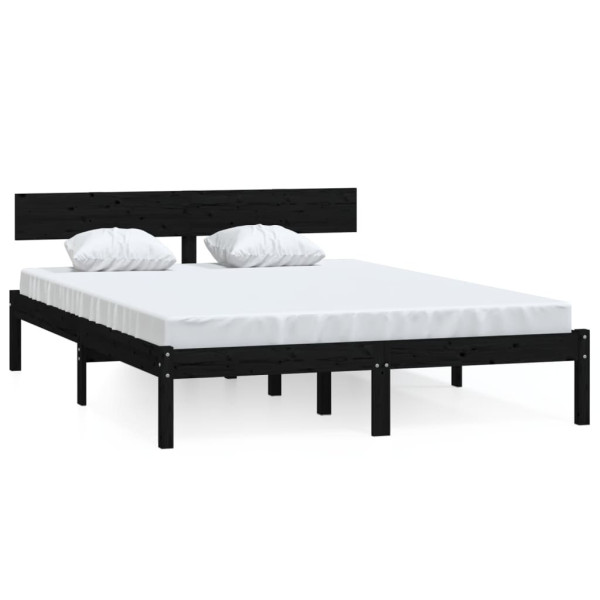 Rama łóżka czarna lite drewno 120x190 cm podwójna 472387