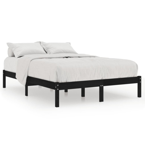 Rama łóżka czarna lite drewno 135x190 cm podwójna 477629
