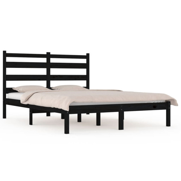 Rama łóżka czarna lite drewno sosnowe 140x190 cm 479235