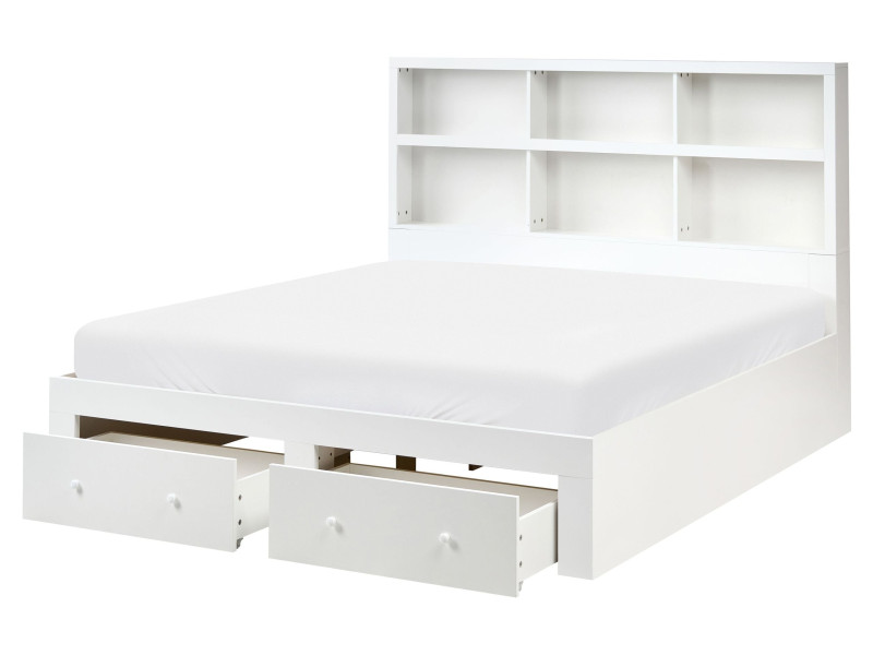 Rama łóżka drewnianego z 2 szufladami i półkami 160x200 białe 881579