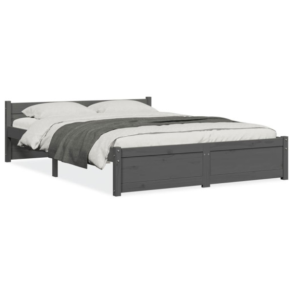 Rama łóżka szara lite drewno 135x190 cm podwójna 478743