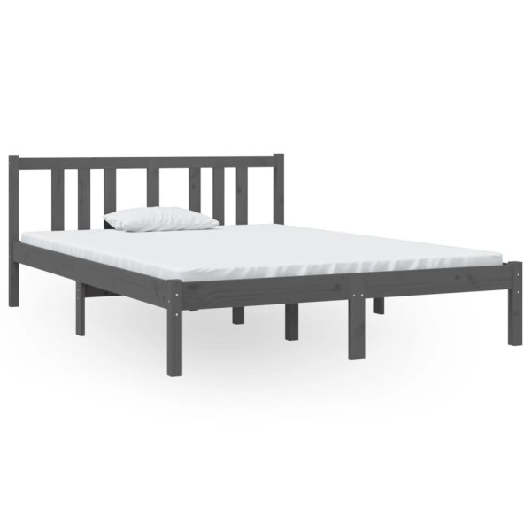 Rama łóżka szara lite drewno 135x190 cm podwójna 475652