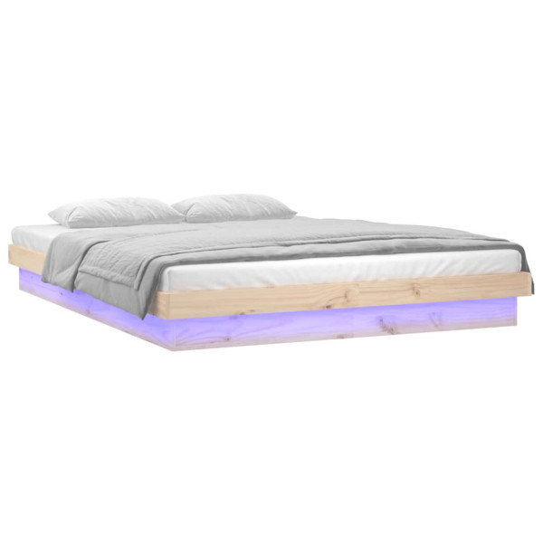 Rama łóżka z LED 140x190 cm lite drewno 472417