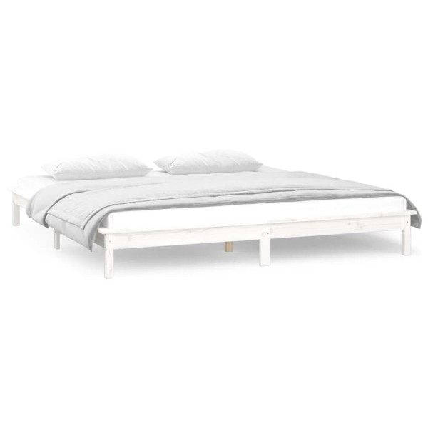 Rama łóżka z LED, biała, 140x190 cm, lite drewno 721623