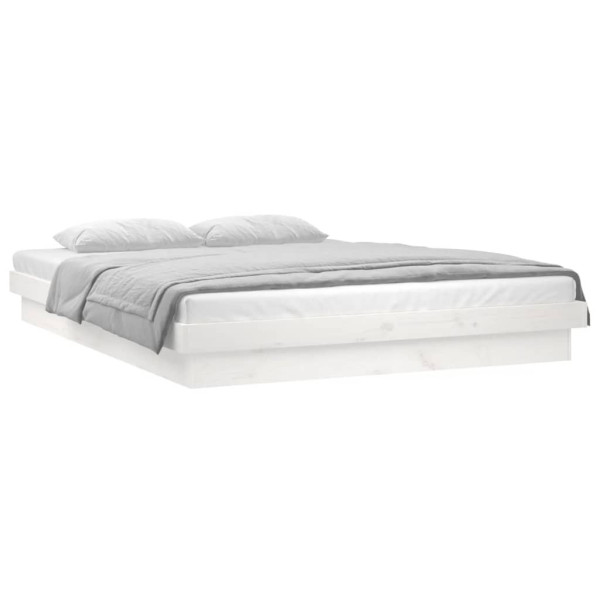 Rama łóżka z LED biała 140x190 cm lite drewno 472936