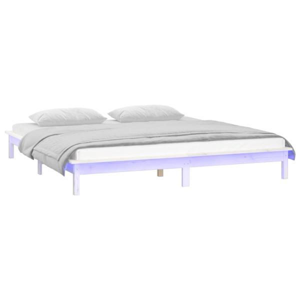 Rama łóżka z LED biała 160x200 cm lite drewno 478632